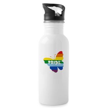 Rainbow Flag Butterfly - Water bottle with straw - white - Right