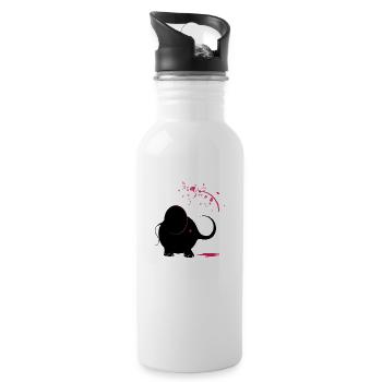 Schwarzer Elefant mit rosa Farbe - Trinkflasche mit integriertem Trinkhalm - Weiß - Rechts
