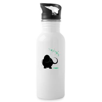 Schwarzer Elefant mit türkisfarbener Farbe - Trinkflasche mit integriertem Trinkhalm - Weiß - Rechts
