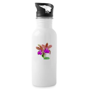 Orchidee Cattleya Hybride Bronze Blüte Orchideen - Trinkflasche mit integriertem Trinkhalm - Weiß - Rechts