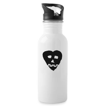 SkullHeart Logo Heart Black - Trinkflasche mit integriertem Trinkhalm - Weiß - Rechts
