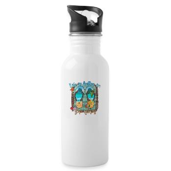 summer lake nature flora art pool sea beach love - Water bottle with straw - white - Right