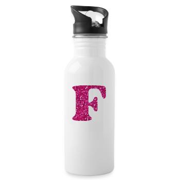 Buchstabe f rosa Glitzer - Trinkflasche mit integriertem Trinkhalm - Weiß - Rechts