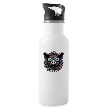 Buntes Schwein - Trinkflasche mit integriertem Trinkhalm - Weiß - Rechts
