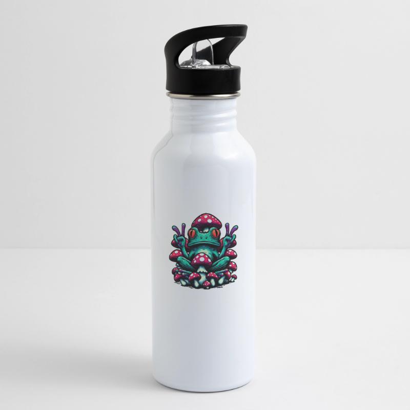 Frog with toadstool Water bottle with straw