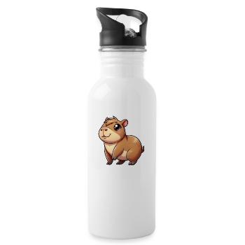 Wasserschwein mit großen Augen - Trinkflasche mit integriertem Trinkhalm - Weiß - Rechts