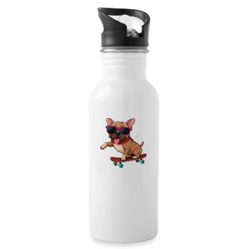 Cooler Hund in Aktion - Trinkflasche mit integriertem Trinkhalm - Weiß - Rechts