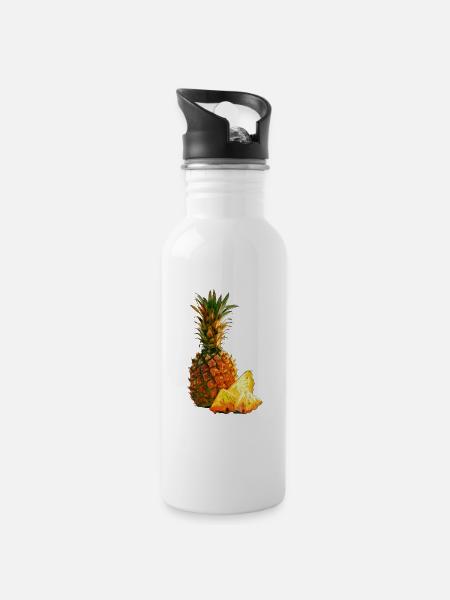 Ananas - Trinkflasche mit integriertem Trinkhalm - Weiß