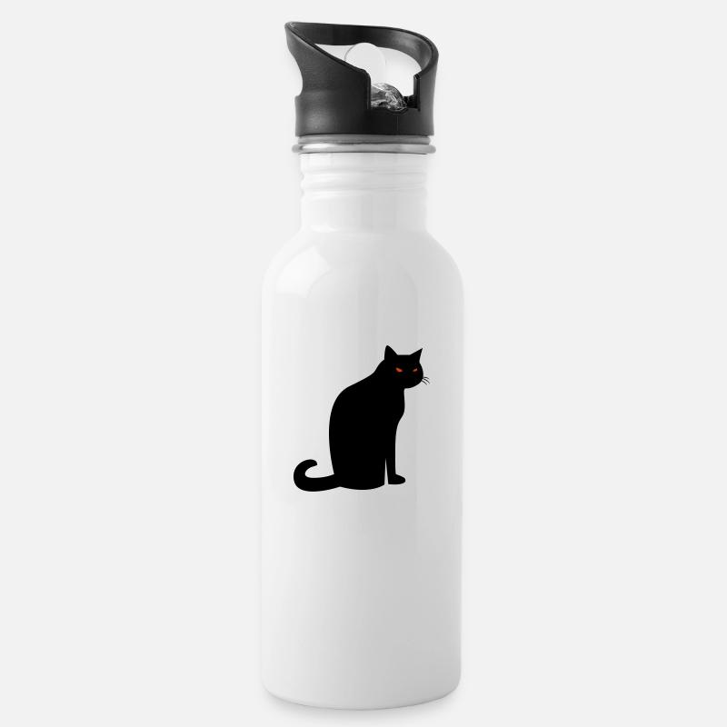 Chat noir effrayant Halloween - Gourde avec paille intégrée - blanc