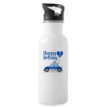Happy Birthday 2 Police Polizeiauto - Trinkflasche mit integriertem Trinkhalm - Weiß - Rechts