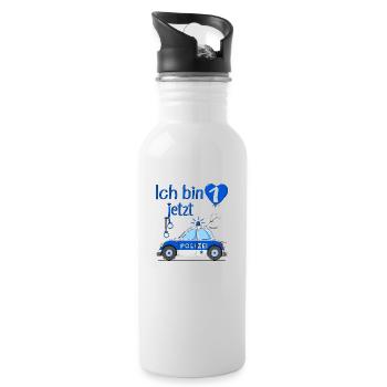 Polizeiauto Ich bin jetzt 1 Geburtstag - Trinkflasche mit integriertem Trinkhalm - Weiß - Rechts