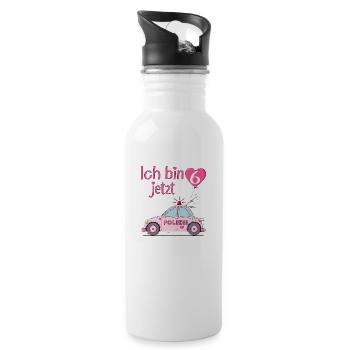 Polizeiauto Ich bin jetzt 6 Geburtstag Rosa - Trinkflasche mit integriertem Trinkhalm - Weiß - Rechts