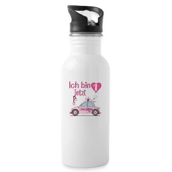 Voiture de police J’ai maintenant 1 anniversaire Rose - Gourde avec paille intégrée - blanc - Droite