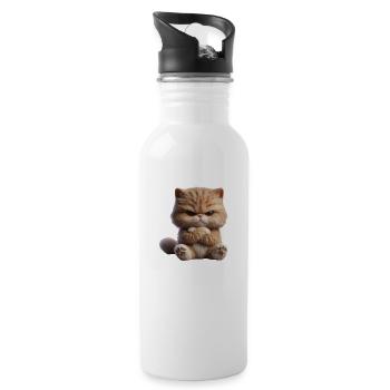 Katze grimmig 1 - Trinkflasche mit integriertem Trinkhalm - Weiß - Rechts