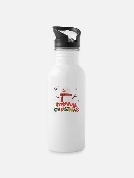 Merry Snowmas - Trinkflasche mit integriertem Trinkhalm - Weiß