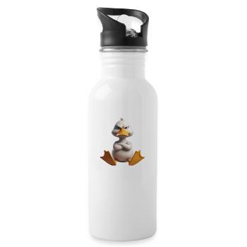 Ente grimmig 1 - Trinkflasche mit integriertem Trinkhalm - Weiß - Rechts