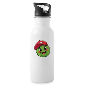Personnage de pastèque souriant en casquette de baseball rouge - Gourde avec paille intégrée - blanc - Droite