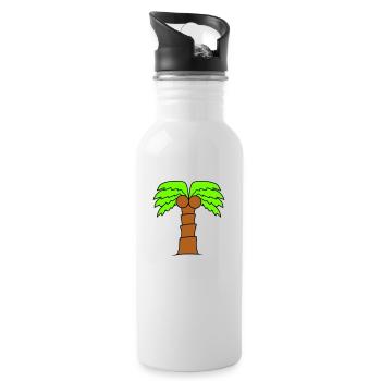 Palm Tree Island Tree Beach Holiday Coconut Sea Cool - Water bottle with straw - white - Right
