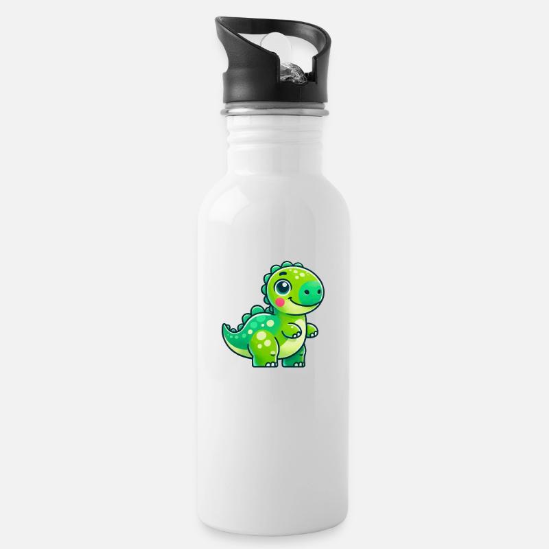 Dino Comic - Trinkflasche mit integriertem Trinkhalm - Weiß