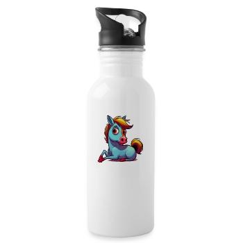 Colorful Cartoon Horse - Water bottle with straw - white - Right