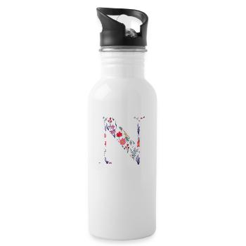 Personalized Floral Letter n - Gift Idea - Water bottle with straw - white - Right