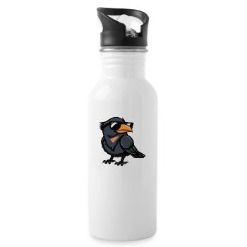 Rabe Krähe Comic Cool - Trinkflasche mit integriertem Trinkhalm - Weiß - Rechts