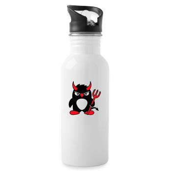 Pingouin Cornes de diable Trident Enfer Mal Satan - Gourde avec paille intégrée - blanc - Droite