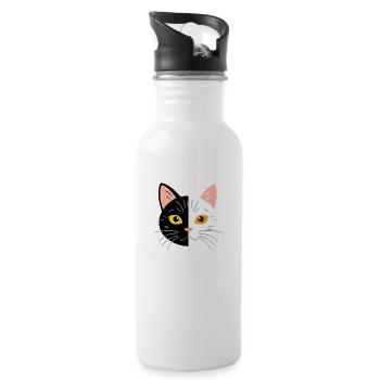 Schnurren und Miauen - Trinkflasche mit integriertem Trinkhalm - Weiß - Rechts
