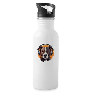 Pitbull mit Kopfhörern Cool - Trinkflasche mit integriertem Trinkhalm - Weiß - Rechts