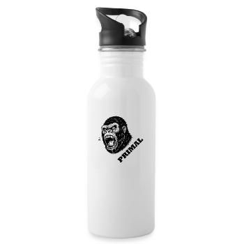 Wütender Gorilla - PRIMAL Design - Trinkflasche mit integriertem Trinkhalm - Weiß - Rechts
