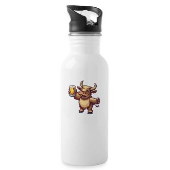 Stier Pixel Bier - Trinkflasche mit integriertem Trinkhalm - Weiß - Rechts