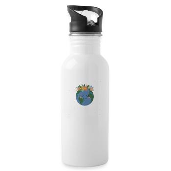 Smiling Floral Earth - Water bottle with straw - white - Right