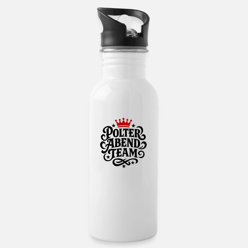 Polter Abend Team - Trinkflasche mit integriertem Trinkhalm - Weiß