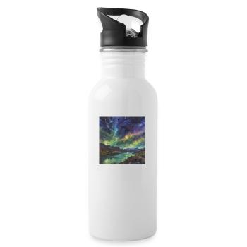 Polarlicht über dem stillen See - Trinkflasche mit integriertem Trinkhalm - Weiß - Rechts