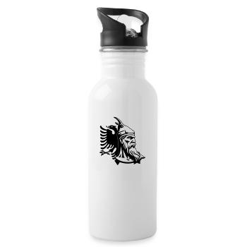 Albanien und Skanderbeg Gesicht und Flagge - Trinkflasche mit integriertem Trinkhalm - Weiß - Rechts