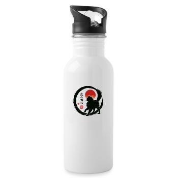 Japan Enso Kanji - Schwarze Katze - Rote Sonne - Trinkflasche mit integriertem Trinkhalm - Weiß - Rechts