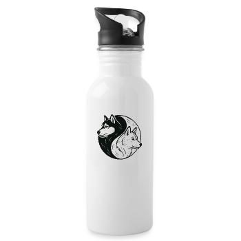 Husky Yin Yang - Trinkflasche mit integriertem Trinkhalm - Weiß - Rechts