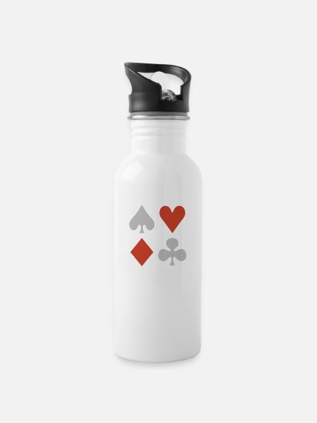 Poker - Trinkflasche mit integriertem Trinkhalm - Weiß