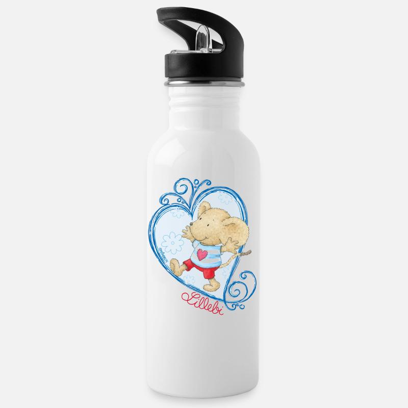 Lillebi Herz blau - Trinkflasche mit integriertem Trinkhalm - Weiß