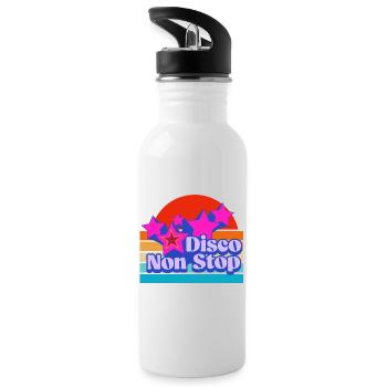 Non-stop disco! fresh and french touch music! - Water bottle with straw - white - Left