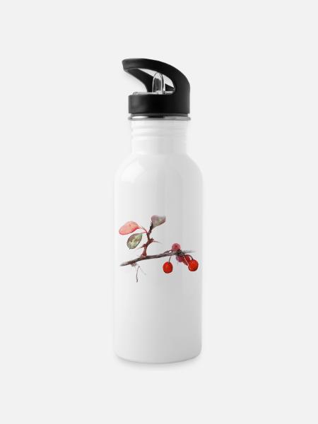 Aquarell Berberitze - Trinkflasche mit integriertem Trinkhalm - Weiß