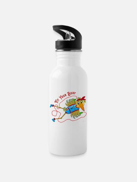 Schräger Vogel Seilspringen Fitness mit Humor - Trinkflasche mit integriertem Trinkhalm - Weiß