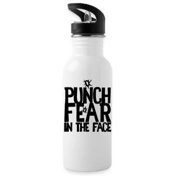 PUNCH FEAR im Gesicht - Trinkflasche mit integriertem Trinkhalm - Weiß - Links