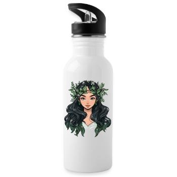 Portrait einer jungen Frau im Cartoon Stil - Trinkflasche mit integriertem Trinkhalm - Weiß - Links