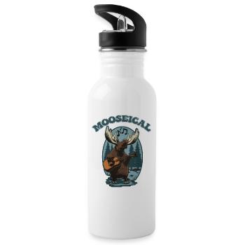Mooseical - Musical Moose with Acoustic Guitar - Water bottle with straw - white - Left