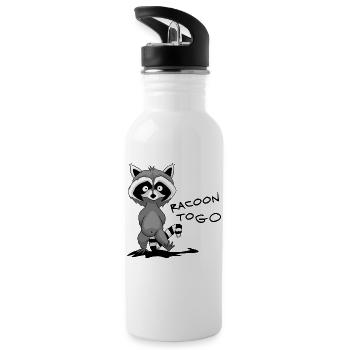 Racoon to go - Trinkflasche mit integriertem Trinkhalm - Weiß - Links