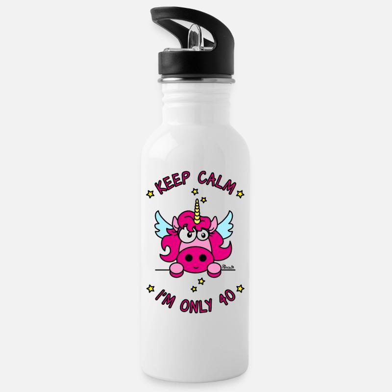 Licorne KEEP CALM I'm only 40 ans - Gourde avec paille intégrée - blanc