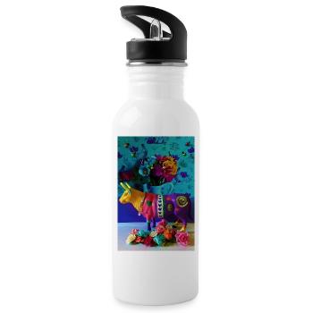 colorful cow - Water bottle with straw - white - Left