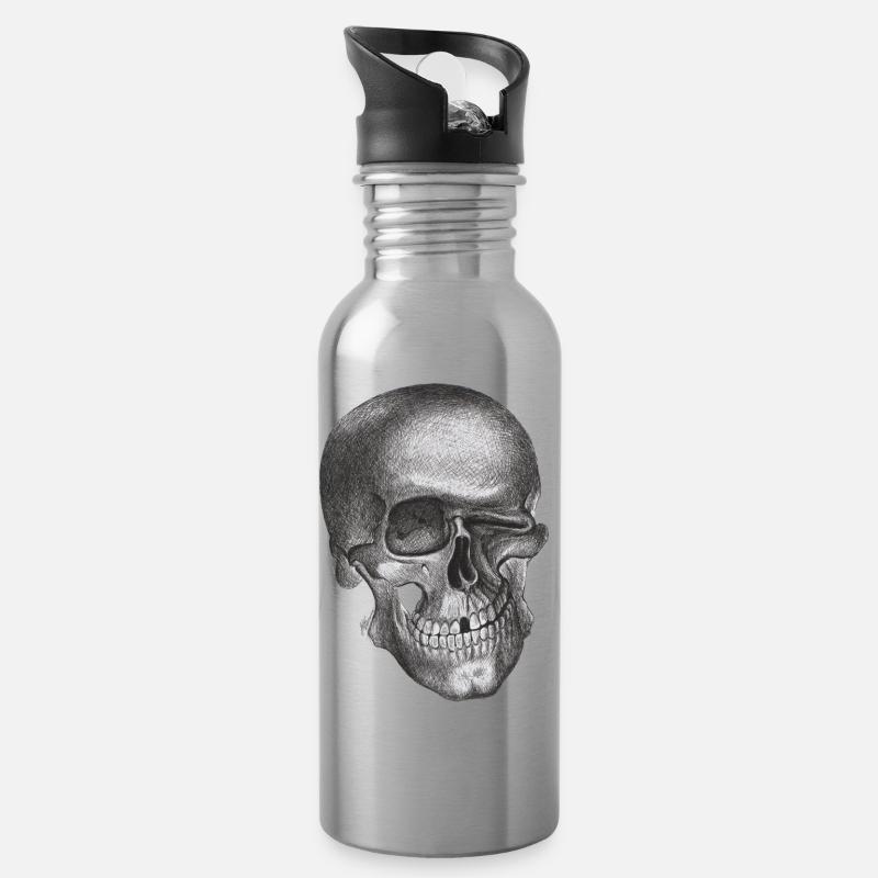 Winking Skull - Skull - Water bottle with straw - silver