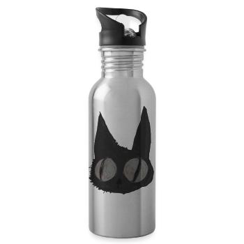 Psycho Cat, schwarze Katze, Illustration - Trinkflasche mit integriertem Trinkhalm - Lightsilver - Rechts